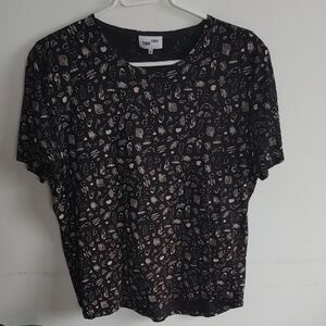 Frank + Oak T Shirt Blouse Size L Doodle Graphic Print